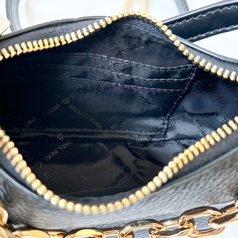 Michael Kors CORA MINI Zip Pouchette Shoulder Crossbody Leather Bag Black - Picture 11 of 14